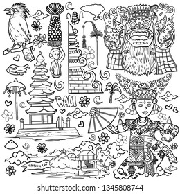 amazing bali indonesia outline illustration isolated