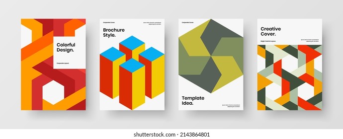 Amazing banner A4 design vector illustration set. Minimalistic geometric tiles magazine cover template collection.