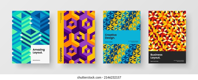 Increíble paquete de diseño vectorial de diseño de banner A4. Colección de plantillas de portada del catálogo de hexagones geométricos originales.