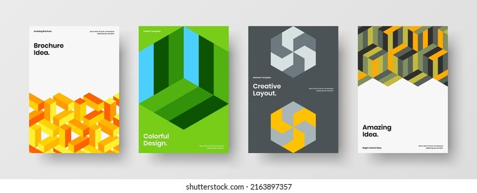 Increíble colección de diseño de vectores de pancarta A4. Conjunto de conceptos de identidad corporativa de hexágonos geométricos simples.