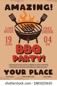 Amazing Barbecue Party Flyer. BBQ Poster Template Design. Summer Barbeque Editable Card. Stock Vector Illustration