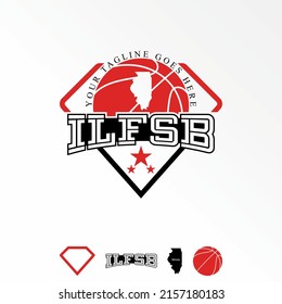 Amazing Basketball emblem competition with ball, Illinois map, pentagon Image graphic icon logo design abstract concept vector stock. Can be used as a symbol associated with sport or tournament