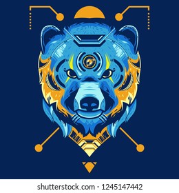 Amazing Bear Head Vector Illustration in Blue Background