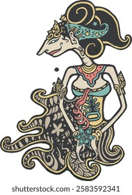 the amazing and beautiful pergiwati puppet in simple style without background