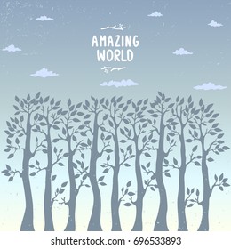 Amazing and beautiful silhouette of the forest. Vector illustration