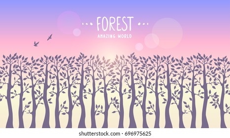 Amazing and beautiful silhouette of the forest. Vector illustration