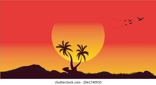 Amazing beautiful of  sunset background, very big sun. nature tourism concept.