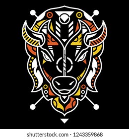Amazing Bison Head Vector Illustration in Black Background