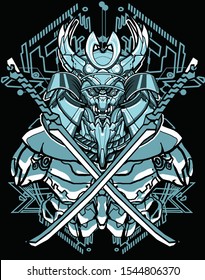 amazing black blue samurai cyborg with sacred geometry background for t shirt , poster, stiker design 
