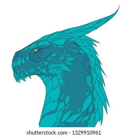 Amazing blue dragon with lots of details, profile wyvern