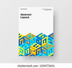 Amazing book cover A4 vector design template. Creative geometric tiles pamphlet layout.