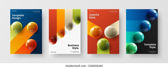 Amazing book cover vector design layout set. Isolated 3D balls flyer concept bundle.