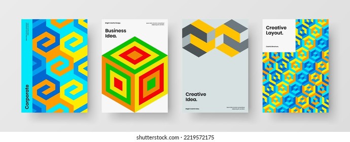 Amazing booklet A4 design vector concept bundle. Fresh mosaic shapes postcard layout collection.
