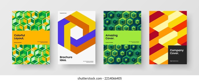 Amazing booklet A4 vector design concept composition. Colorful geometric shapes banner layout set.