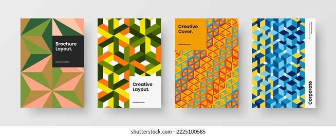 Amazing booklet A4 vector design illustration composition. Colorful mosaic shapes pamphlet template set.