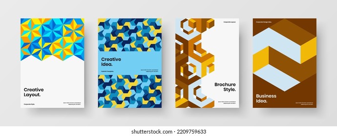 Amazing Booklet Design Vector Illustration Composition. Multicolored Mosaic Tiles Company Cover Template Collection.