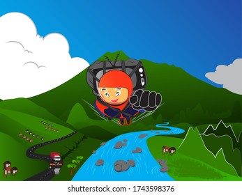 amazing boy fly in the sky,Cartoon vector illustration for kids.Use for print, surface design, background etc.