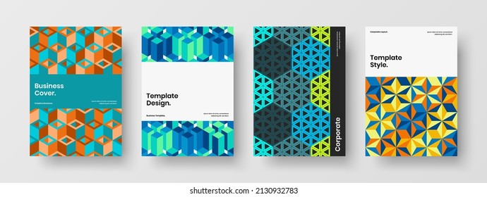 Amazing brochure A4 design vector illustration collection. Isolated mosaic tiles company identity concept bundle.