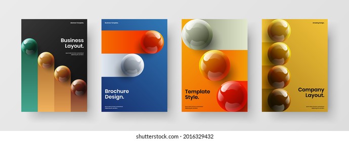 Amazing brochure A4 vector design illustration collection. Unique 3D spheres book cover layout set.