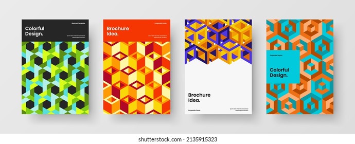 Amazing brochure design vector layout bundle. Clean geometric pattern handbill illustration composition.