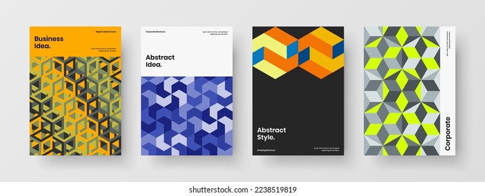 Increíble composición de plantillas vectoriales de diseño de folletos. Limpiar la colección de ilustraciones de la portada de hexágonos de mosaico.