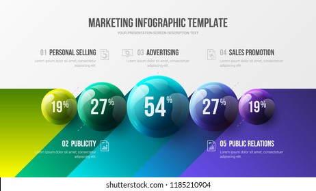 Amazing business infographic presentation vector 3D colorful balls illustration. Corporate marketing analytics data report design layout. Company statistics information graphic visualization template