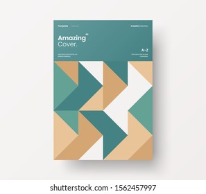 Beeindruckende Geschäftspräsentation, Vektorgrafik A4, vertikale Orientierung, Vorderseite nach oben mockieren. Der moderne Corporate Report deckt abstraktes geometrisches Design ab. Broschüre Firmenidentität.