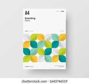 Impresionante presentación de negocio vectorial orientación vertical de la página principal se burla. Los informes corporativos modernos cubren el diseño de la ilustración geométrica abstracta. Plantilla del folleto de identidad de la empresa.