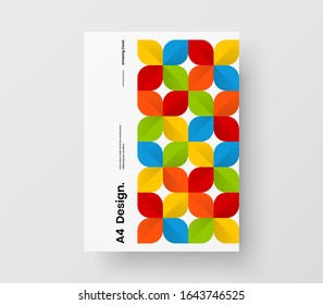 Impresionante presentación de negocio vectorial orientación vertical de la página principal se burla. Los informes corporativos modernos cubren el diseño de la ilustración geométrica abstracta. Plantilla del folleto de identidad de la empresa.
