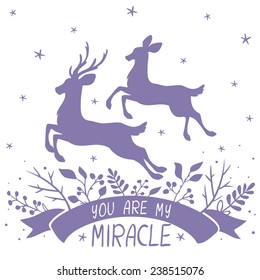 amazing card with silhouettes of beautiful couple deer
