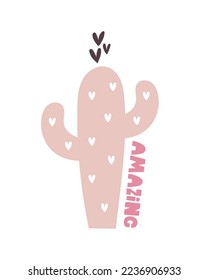 amazing. Cartoon cacti, hand drawing lettering, decor elements. colorful vector illustration, flat style. design for cards, print, posters, logo, cover