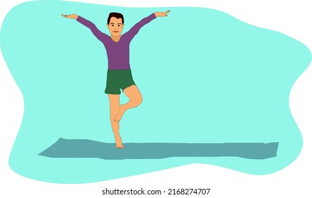 Amazing cartoon girl in yoga lotus pose with cute cat at home. Practicing yoga. Vector illustration. Young and happy woman meditates.