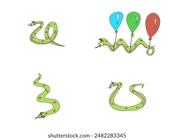 amazing cartoon interesting snakes different situations. vector stock image