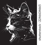 Amazing cat head line vector in simple style black and white