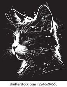 Amazing cat head line vector in simple style black and white