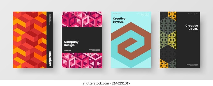 Amazing catalog cover vector design layout set. Clean geometric shapes booklet concept bundle.