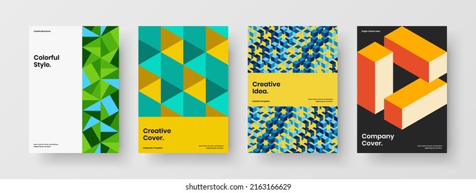 Amazing catalog cover vector design illustration bundle. Vivid geometric tiles company brochure template set.