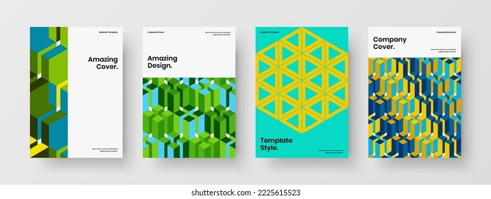 Amazing catalog cover vector design layout composition. Minimalistic mosaic tiles handbill template bundle.