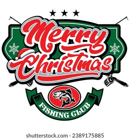 amazing christmas badge with fishing lettering mascot logo 