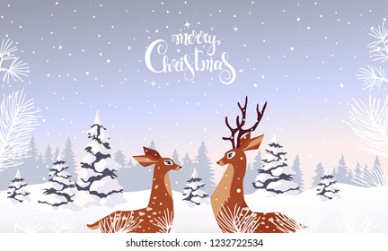 Amazing Christmas and New Year design with two stylized deers. Amazing winter holiday card. Vector illustration