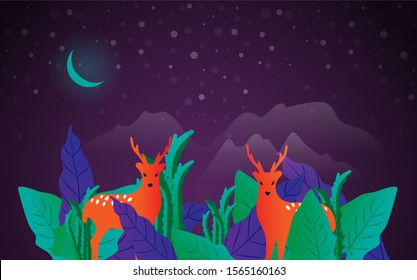Amazing Christmas and New Year design with two stylized deers. Amazing winter holiday card. Vector illustration