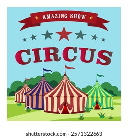 An amazing circus show. Flat illustration.