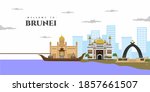 Amazing city landscape view of Brunei architecture skyline buildings landmark. Welcome to Brunei colorful postcard. World countries cities vacation travel sightseeing Asia collection.