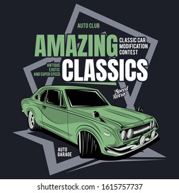 amazing classics, custom car festival, illustration of a sports classic car