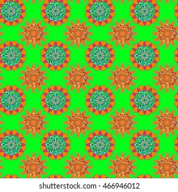 Amazing coloful stained glass kaleidoscope on a background of leaves seamless pattern for new design.