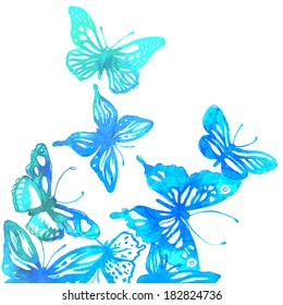 Amazing colorful background with butterflies painted with watercolors (vector illustration)