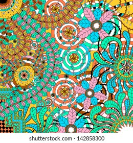 Amazing colorful background with flowers,stems,leaves and shapes