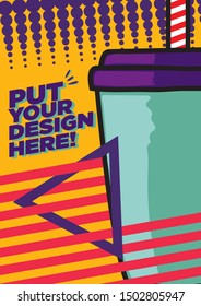 Amazing and colorful hand drawn vector painting representing typical american burger house from 80s