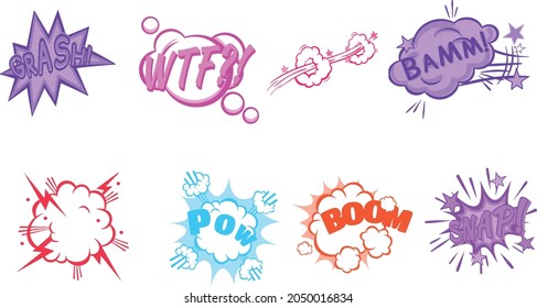 Amazing colourful comics label vector set 