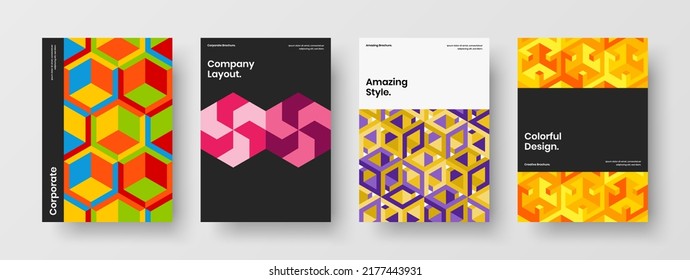Amazing company cover vector design layout collection. Creative geometric shapes front page concept bundle.